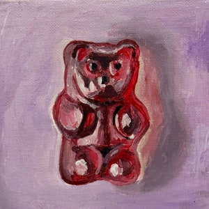 Red Gummy Bear Mini Canvas Painting  | 5in by 5in | Framing not included