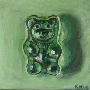 Green Gummy Bear Mini Canvas Painting  | 5in by 5in | Framing not included