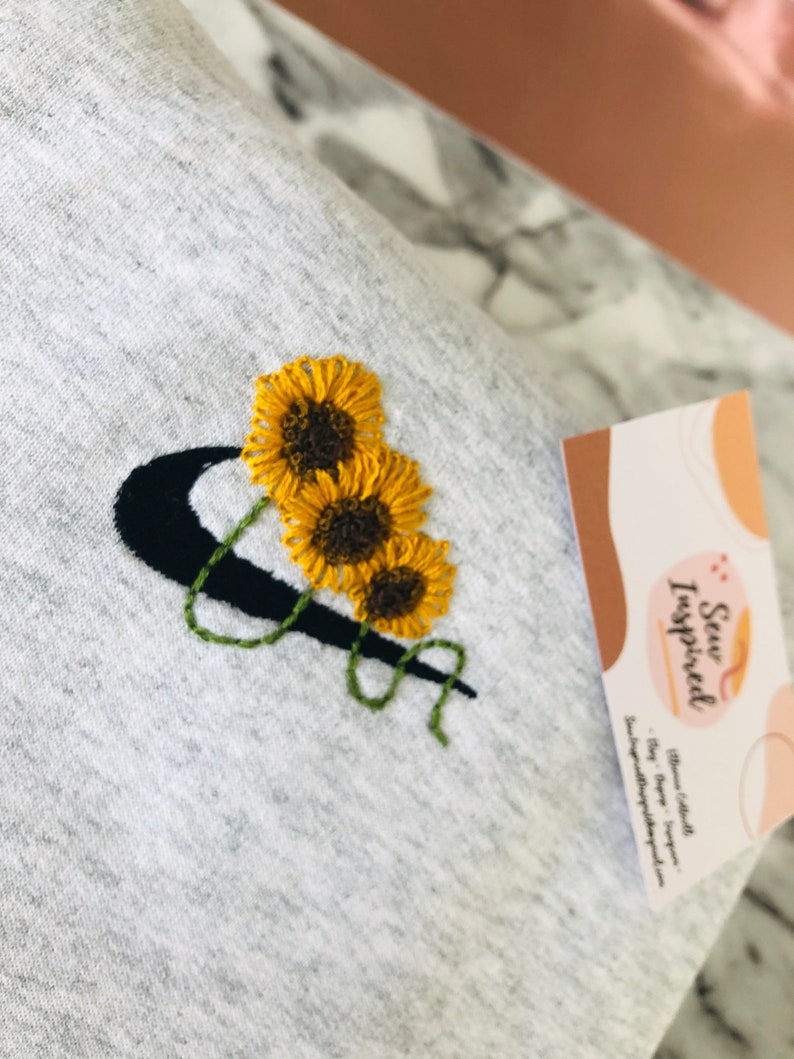 Unisex Embroidered Sunflower Nike Inspired Sweatshirt/Custom | Etsy