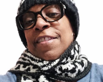 Handmade Crochet Hat and Scarf Set | Geometric Pattern Winter Accessories (100% Acrylic)