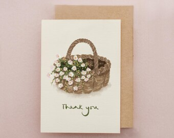Thank You Card, Flowers, Flower Basket, Gratitude, Friendship, Everyday Card