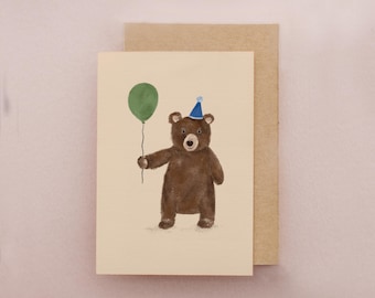 Birthday Bear Card, Children's Celebration Parents Cards for Men Animal