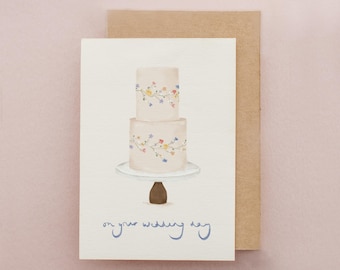 Wedding Day Floral Cake Congratulations Marriage Card