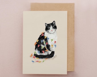 Bunting Birthday Celebration Congratulations Black and White Cat