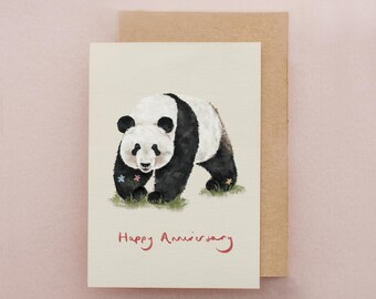 Anniversary Card, Panda Illustration, Animal Love Card