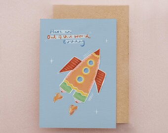 Birthday Card, Rocket Ship, Space, Cards for Children, Kids Party