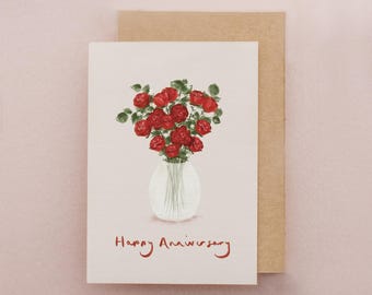Anniversary Card, Roses Illustration, Flowers, Floral Card, Cards for Couples, Love