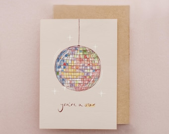 Congratulations Card, Disco Ball, Well Done, Superstar, Proud of You, Friendship