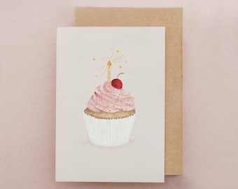 Birthday Card, Cupcake, Pink Cake, Cards for Girls, Birthday Party