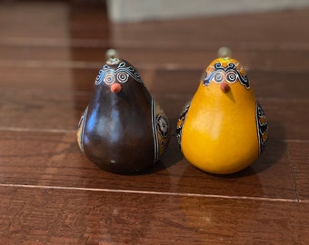 Fancy Multicolored Bird Gourd Ornaments (Set of 2)