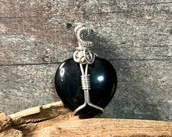 Obsidian Heart Pendant, unique handmade jewelry