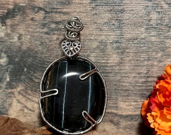 Natural stone Hawk's Eye pendant, unique jewelry creation