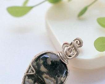 Moss Agate Pendant, unique handmade jewelry