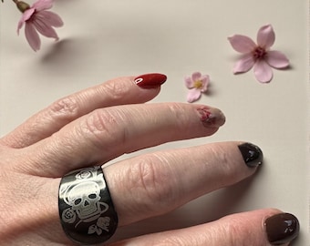Anillo de calavera, reciclaje, idea de regalo, cumpleaños, mujer, hombre, Halloween