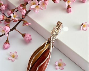 Colgante de ojo de tigre y jaspe rojo, joyería única hecha a mano