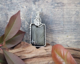 Silver Obsidian Pendant, unique handmade jewelry