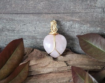 Rose Quartz Heart Pendant, unique handmade jewelry