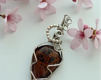 Colgante de obsidiana caoba, creación de joyería única, idea de regalo