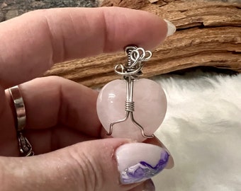 Rose Quartz Heart Pendant, unique handmade, gift idea