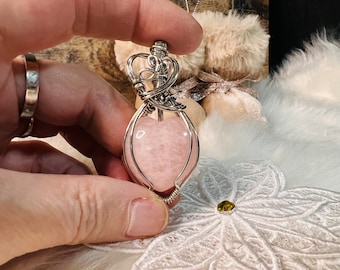 Rose Quartz Heart Pendant, unique handmade