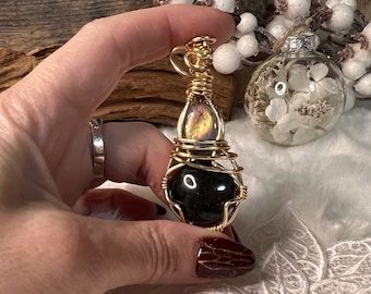 Silver Obsidian and Multi-Colored Labradorite Pendant, Unique Handmade Jewelry