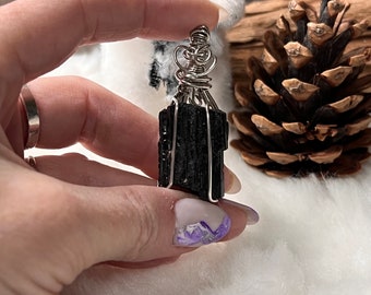 Raw black tourmaline pendant, unique handmade jewelry