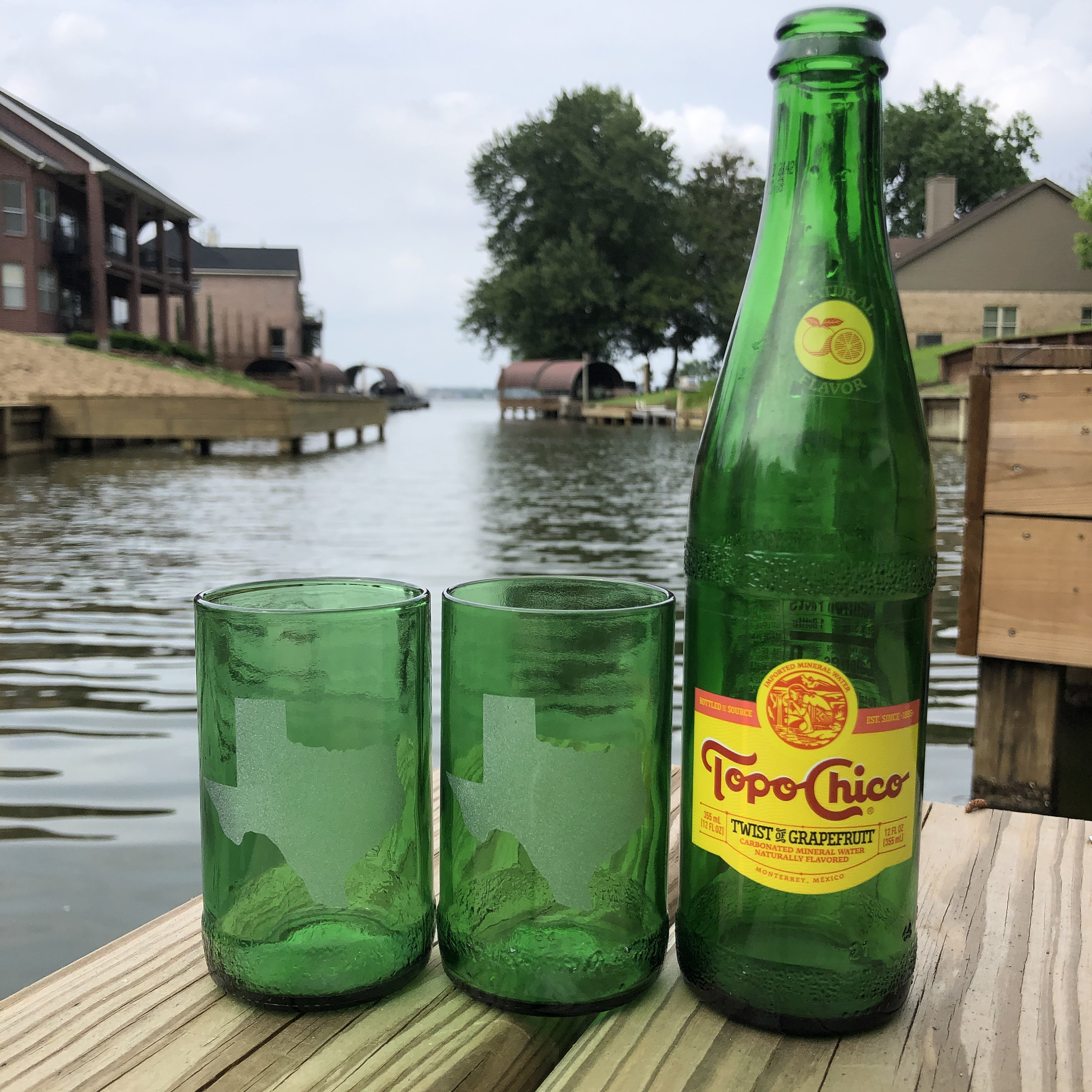 Texas Recycled Topo Chico Bottle Glasses (Pair of glasses) (Fire Glazed Edge) Upcycled | Eco gift
