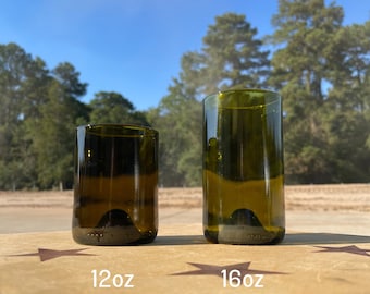 12&16 Ounce Amber Upcycled Wine Bottle Glasses (Fire Polished Rim) (Personalized Gift) (Free Shipping) (Customizable) (Engraved)