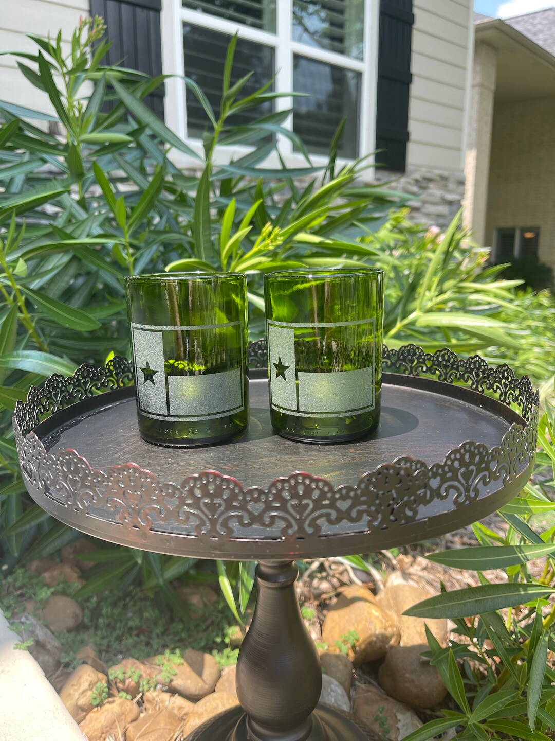 Texas Flag Recycled Wine Bottle Drinking Glasses fire Glazed Etsy