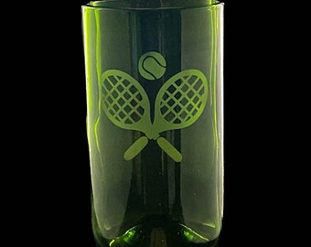 Tennis Recycled Bottle Drinking Glasses (Pair of glasses) (Fire Polished Rim) Upcycled | Eco gift