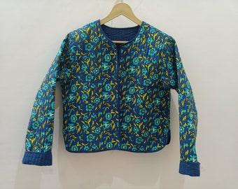 Floral Cotton Quilted Jacket, Bohemian Reversible Coat