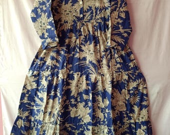 Floral Indian Cotton Midi Dress: Bohemian Summer Pocket Dress
