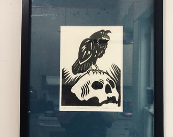 Nevermore Lino-Cut Print