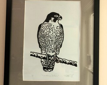 Wandering Falcon Lino-Cut Print