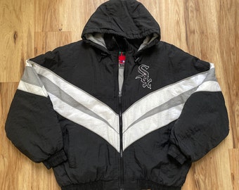 90s Vintage Chicago White Sox Black & White Full Zip Hooded Jacket Mens Size Large L