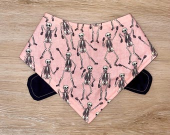 Handmade Halloween Dog Bandana: Pink Skeleton Cotton Tie
