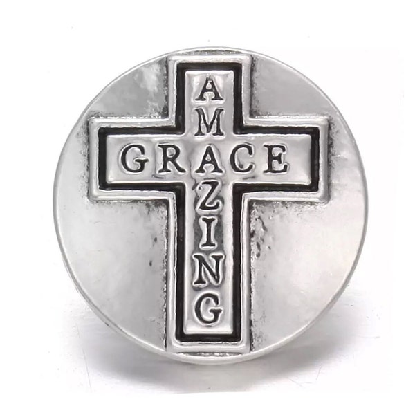 Amazing Grace Snap Button, Amazing Grace Cross Snap Charm, Fits 18mm 20mm Jewelry, Faith Snap Charm, Religious Snap Charm,