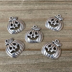 5pc, Pumpkin Charm, Pumpkin Jewelry, Fall Charm, Halloween Charm, Antique Silver,
