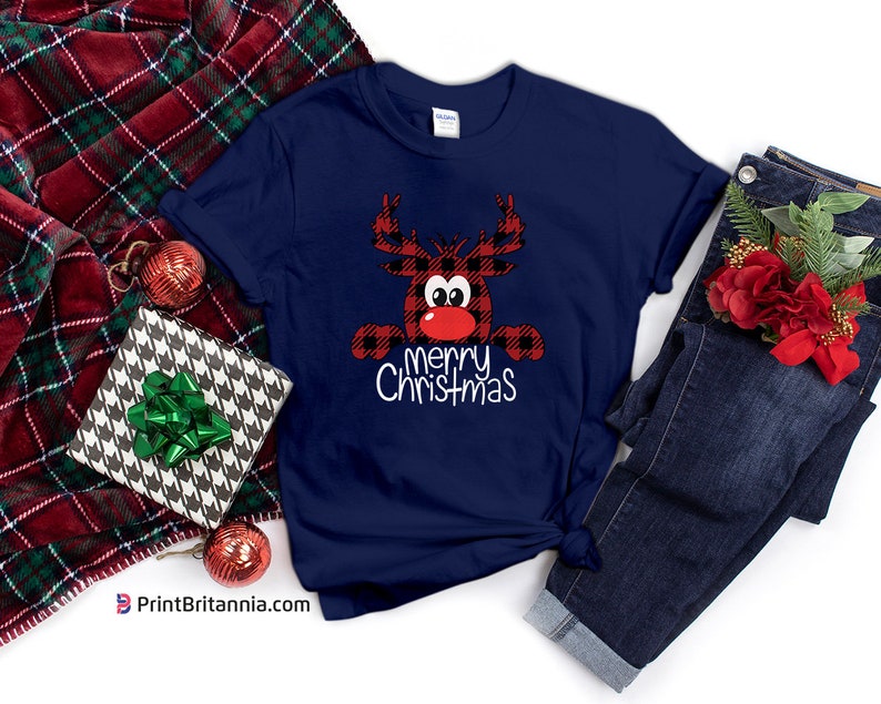 Download BUFFALO PLAID REINDEER Peeping Reindeer Christmas T Shirt ...