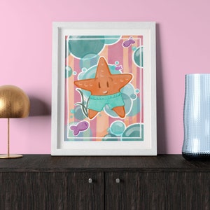 Sea star, Starfish Illustration Printable, digital download, Beach wall art, tropical, swimsuit, funny animal