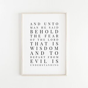Job 28:28 KJV, Bible Verse Art, Printable Instant Digital Download, 5x7 PDF and JPG