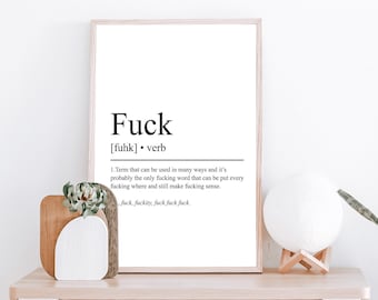 F*CK, stampa di definizione, stampa tipografica, stampa divertente, stampa per la casa, arredamento per la casa, stampa minimalista, poster affamato, stampa in bianco e nero