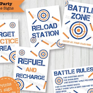 Dart Gun Geburtstag Schilder Printable Party - Tischdekoration Kinder Dart Gun Geburtstag - Kindergeburtstage Shooting Guns Darts