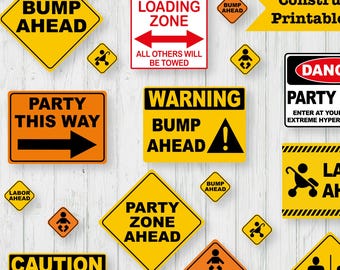 Construction Party Baby Shower Printable Signs - Construction Party, Bump Ahead, Pregnancy Signs, Baby Shower Construction, Instant download