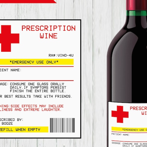 Prescription Wine Bottle Labels RX Wine Label Gift for Him | Etsy