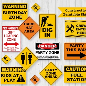 Letreros para fiestas de cumpleaños de construcción, letreros para fiestas, tema de fiesta de construcción, señales de precaución, señales de peligro, señales de tránsito, cumpleaños Descarga instantánea