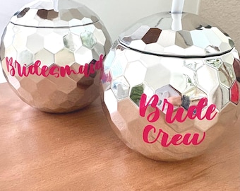 Aangepaste naam vrijgezellenfeest spiegelbolbeker - roze