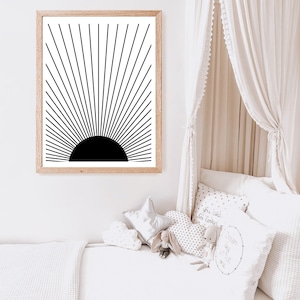 Modern Sun print, printable wall decor, Poster, Black & White, Sun Affiche Scandinave, Nursery Decor, Printable Art, Bedroom Wall Art
