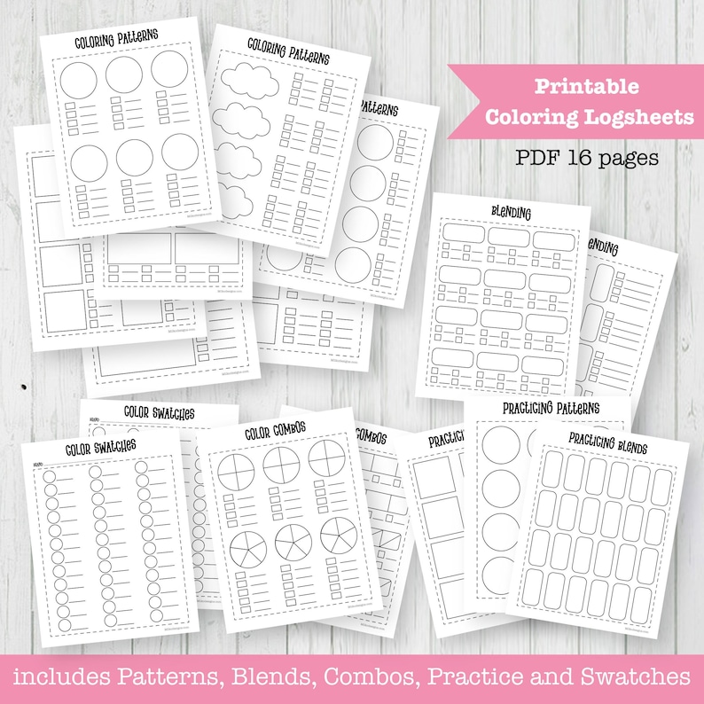 Coloring Logsheets - 16 Page Designs, PDF Instant Download - Etsy
