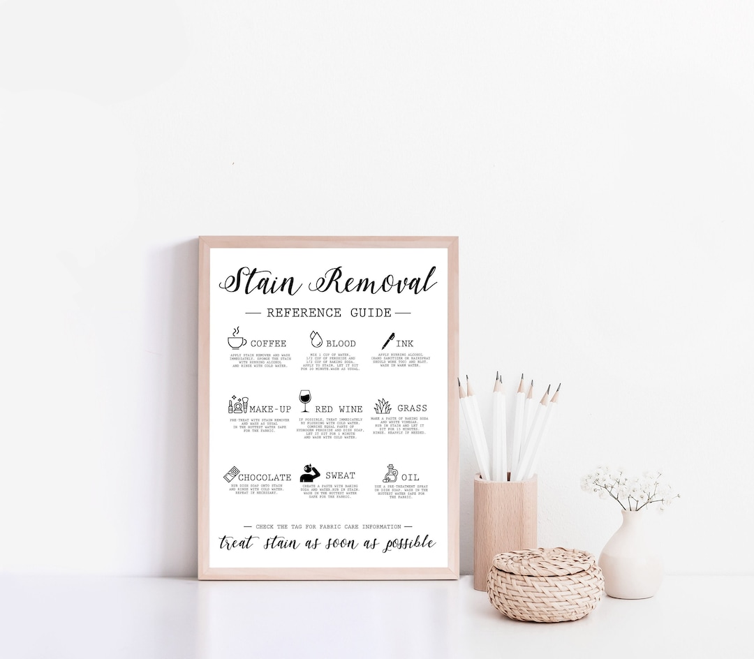 Stain Removal Cheat Sheet, Printable Stain Guide, Laundry Instructions